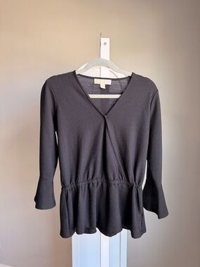 Michael Kors Black V-Neck Peplum Top
